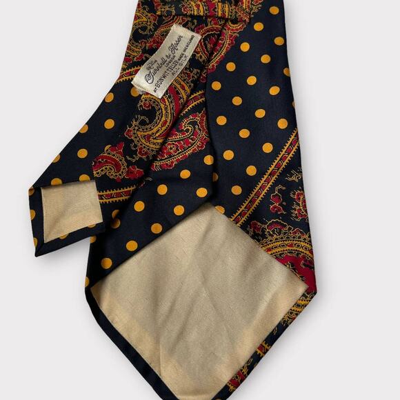 Vintage Turnbull & Asser Black Red Polka Dot Paisley Silk Wide Tie - Picture 6 of 6